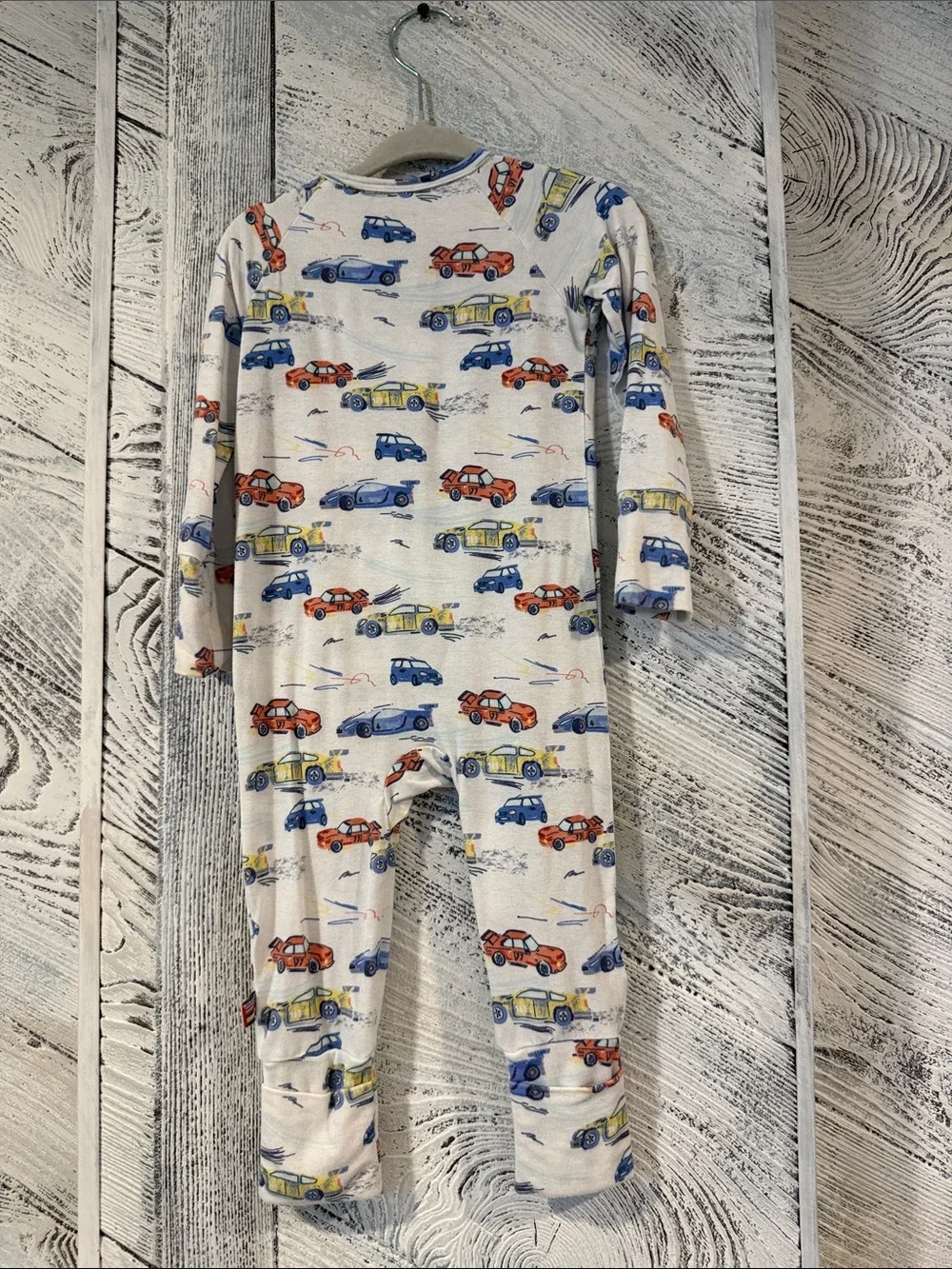 magnetic me Children's White Car-Print One-Piece Pajamas